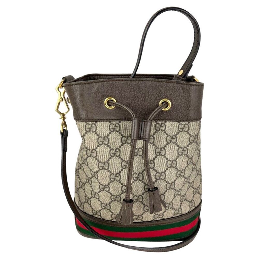 Gucci GG Supreme Ophidia Web Small Brown Bucket Bag